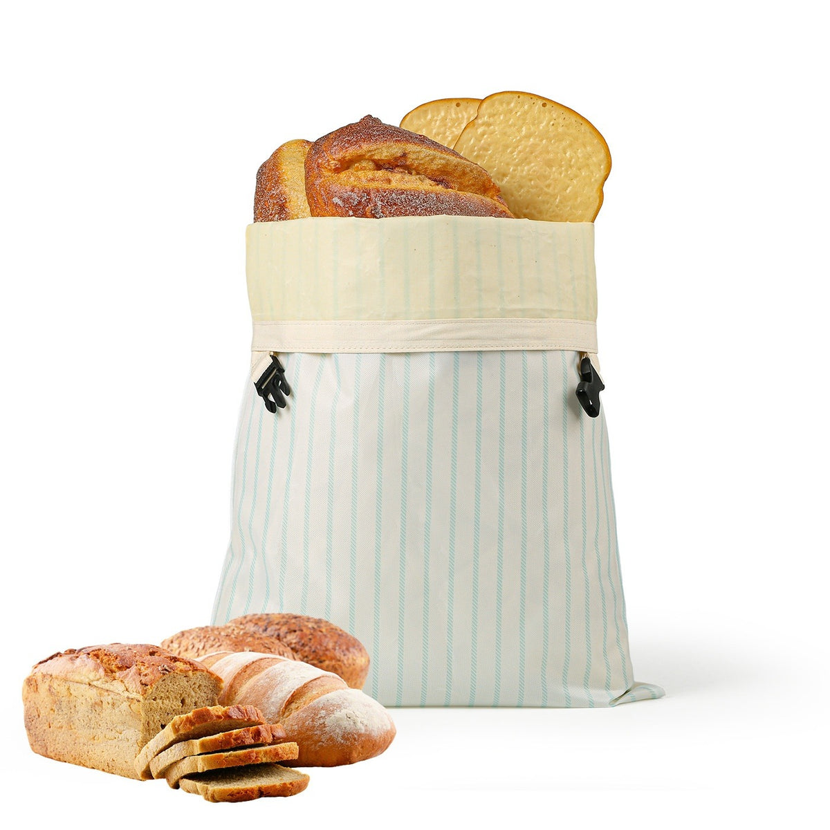 The Beeswax Bread Bag in Seafoam Pinstripe